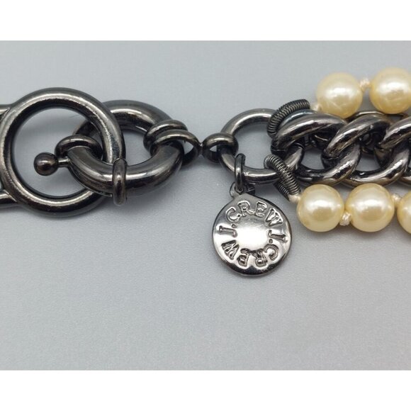 J.Crew Multi Strand Gun Metal & Faux Pearl Collar Necklace 20" Smokey Gray Beads - Picture 7 of 7